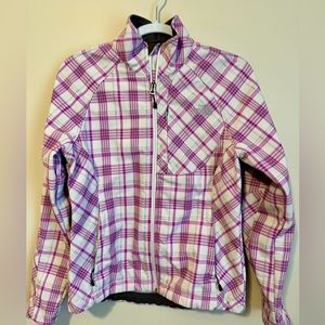 North Face Womens White Purple Plaid ski Jacket. Size Medium. Good Condition.
